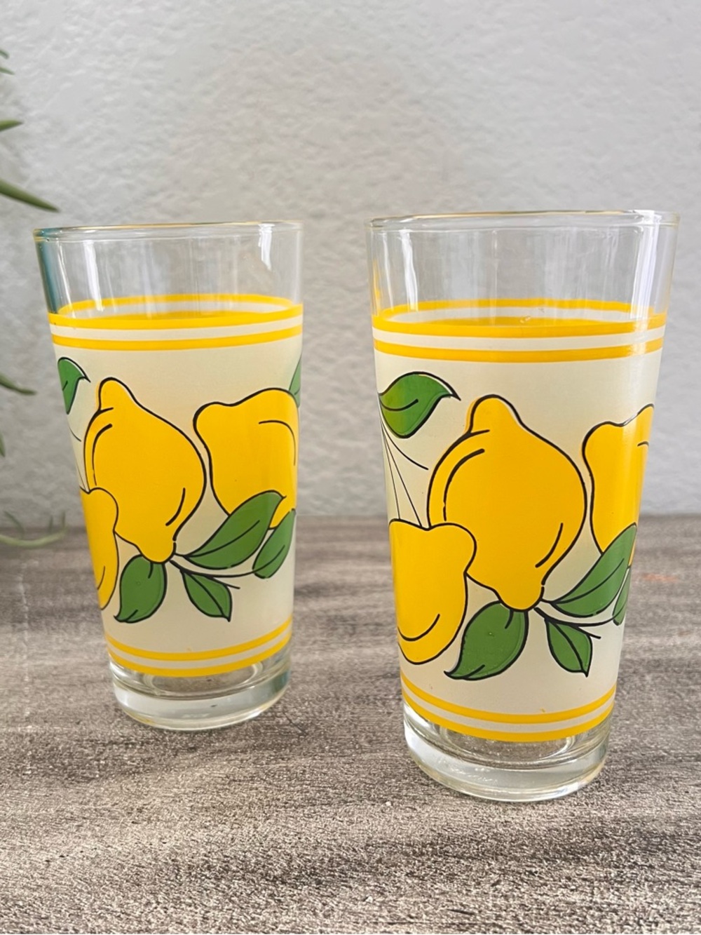 6" Vintage KIG Indonesia Lemonade Glasses, Frosted Set Of 2 Lemon Frosted Juice